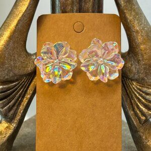 3D Iridescent Clear Sparkle Multicolored Flower Shaped 3D Earrings